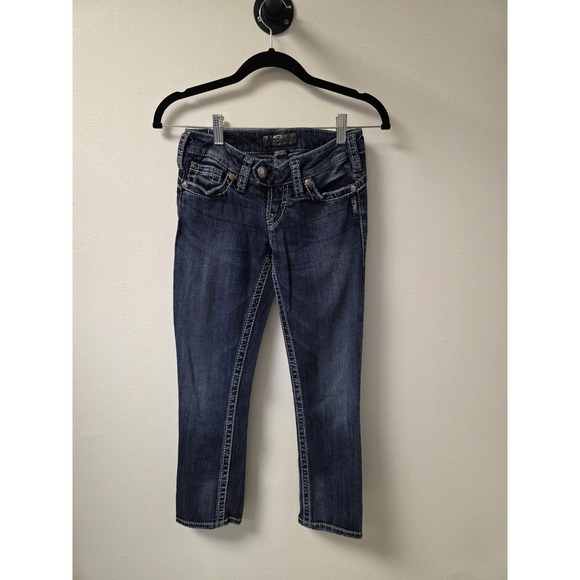 Silver Jeans Co. Tuesday Capri Dark Wash Distressed Stitching Women's Size W25 - Picture 1 of 10